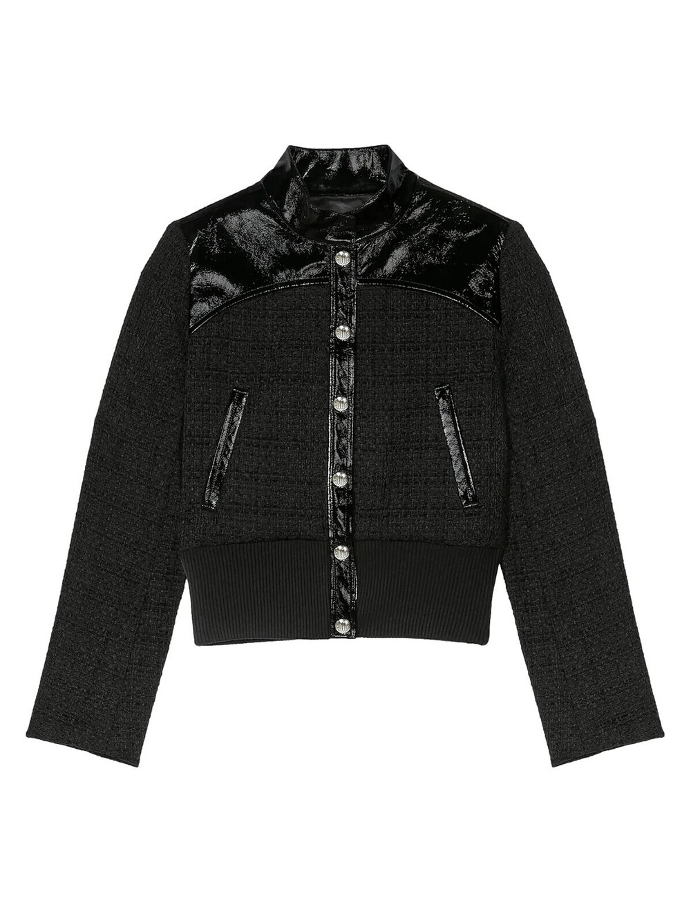 NEW, Maje Tweed And Vinyl Jacket in Black Sz 38 #SJ2492